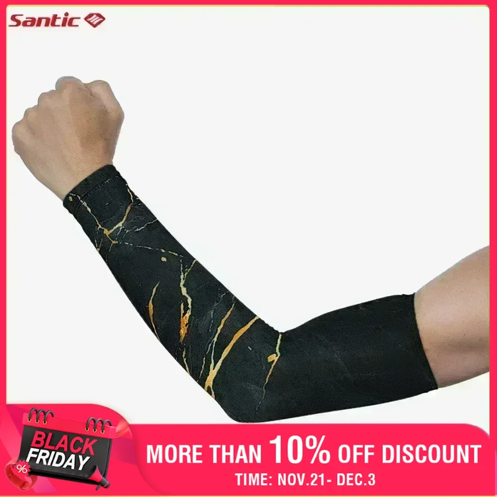 Santic 1Pair Cycling Arm Sleeve Summer Ice Silk Anti UV Arm Protective Gear Breathable Quick Dry Running Basketball Cool Sleeves