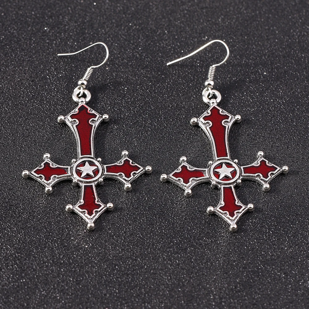 Aihua Gothic Pentagramm Umgekehrtes Kreuz Anhänger Ohrringe Halloween Kreuz Anhänger Ohrringe Teufel Luzifer Satan Satanischer Schmuck – Detail 3