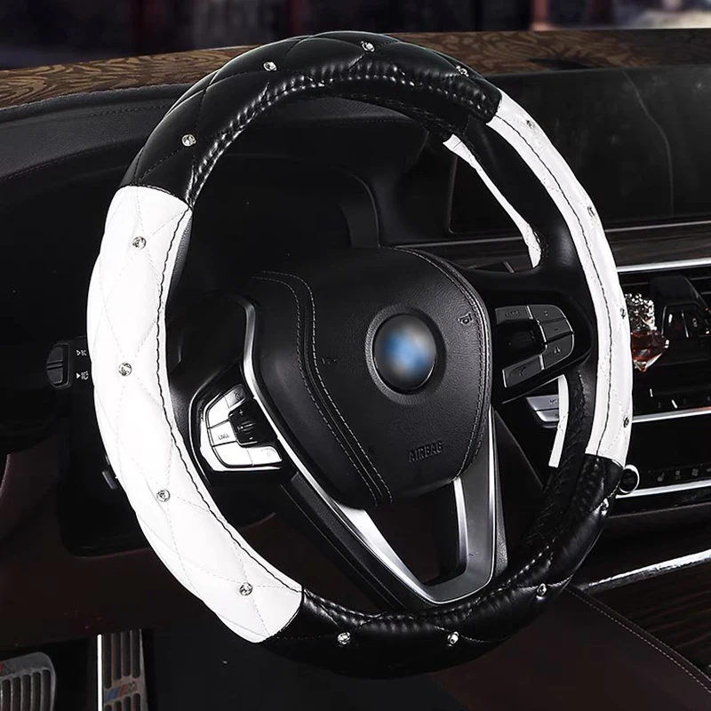 Auto-Lenkradbezug, Universell für Alle Jahreszeiten, mit Strass-Innendekoration, Leder-Lenkradüberzug, Modisch für Mädchen