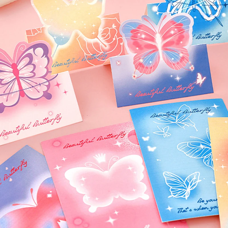 10PCS Kawaii Butterfly Card Head Back Card Back Paper Cute Cut Sticky Notes Self Printed DIY Card Packaging Material Paper