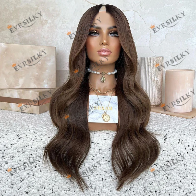 Brazilian 100% Human Hair 1x4 Opening V Part Wigs for Black Women Highlight Golden Blonde Long 28Inches Easy Wear V Part Wigs