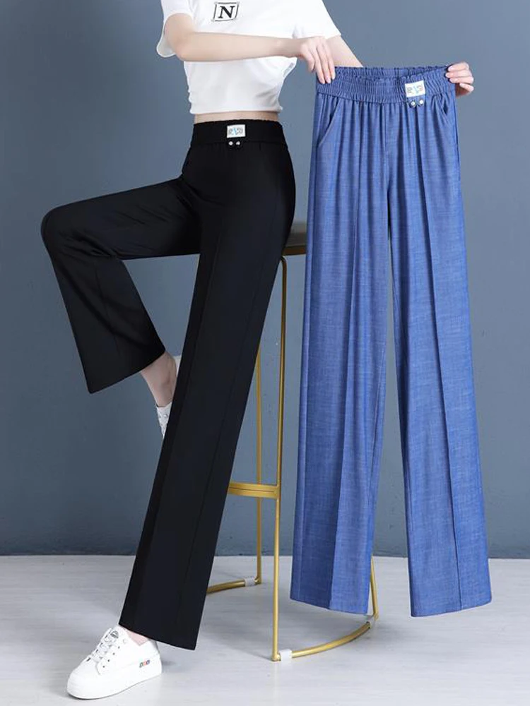 

Denim Jeans Women's Summer Thin New Elastic High Waist Casual Straight Leg Loose Narrow Version Wide Leg Pants