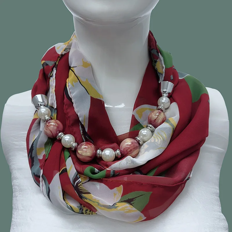 

Bohemia Women Hijabs Chiffon Jewelry Statement Necklace Pendant Scarf Neckerchief Foulard Femme Accessories