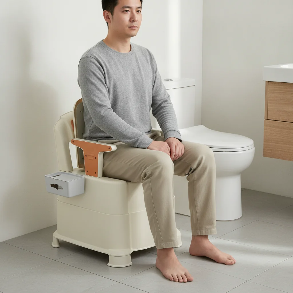 220lbs Mobile Toilet with Sensing Light, Portable Bedside Commode Chair, Floor Standing Bathroom Aid for Patients & RVs