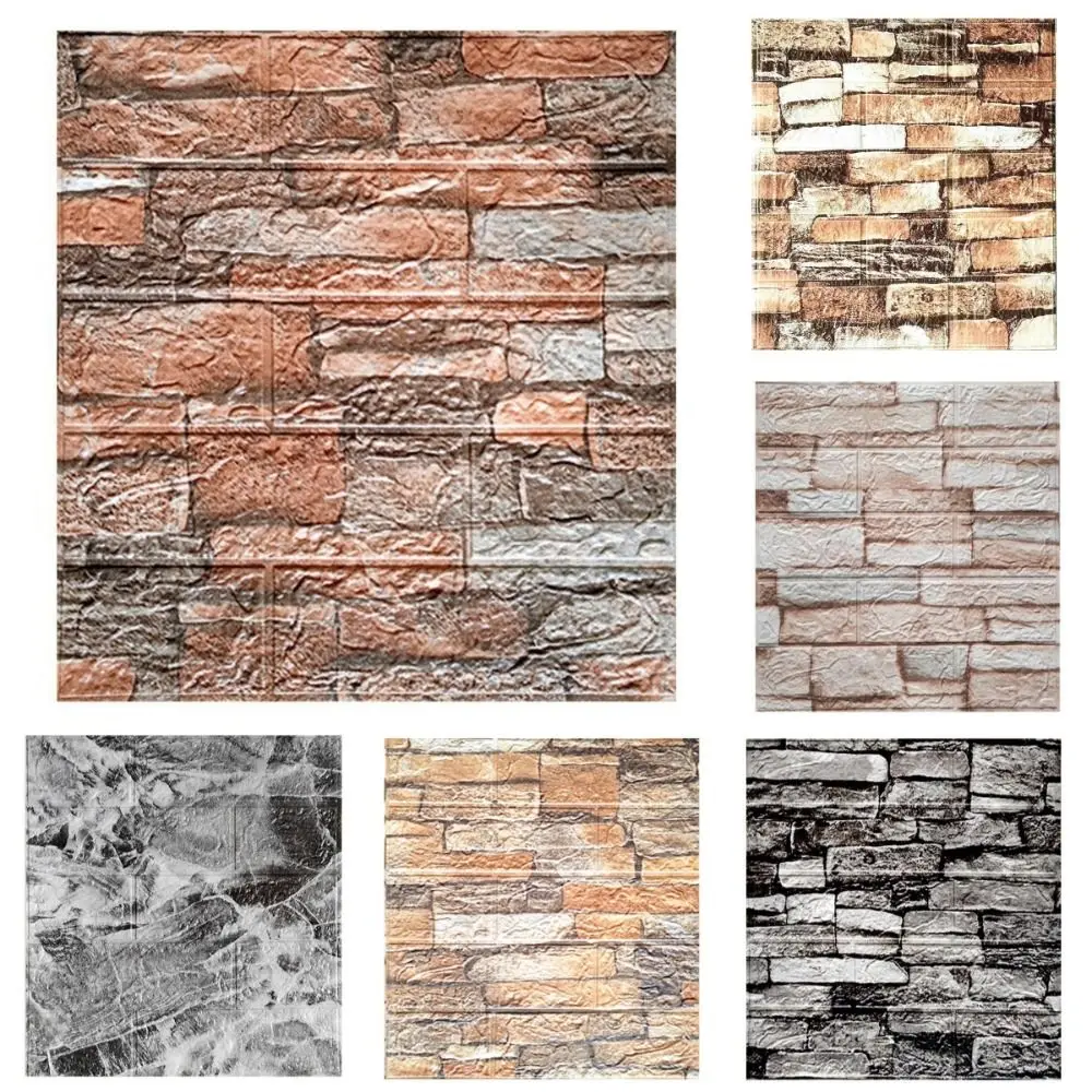Stiker Dinding Bata Imitasi 3D Tahan Air Panel Kertas Dinding Berperekat Retro DIY 35*38.5CM Stiker Dekoratif Tahan Lembab