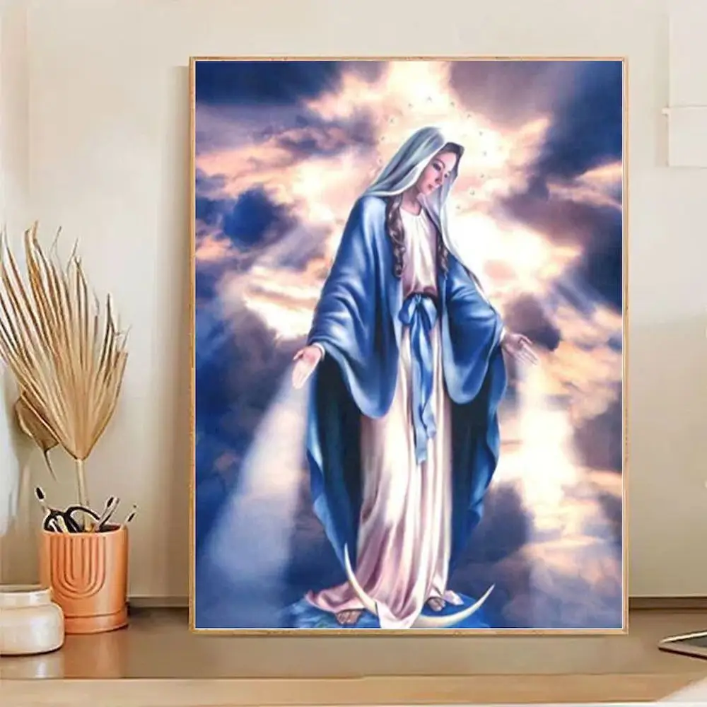 PhotoCustom DIY Crafts Painting By Numbers Kits The Virgin Mary Figure Picture By Number Hand Painted Acrylic Paint Home Decor