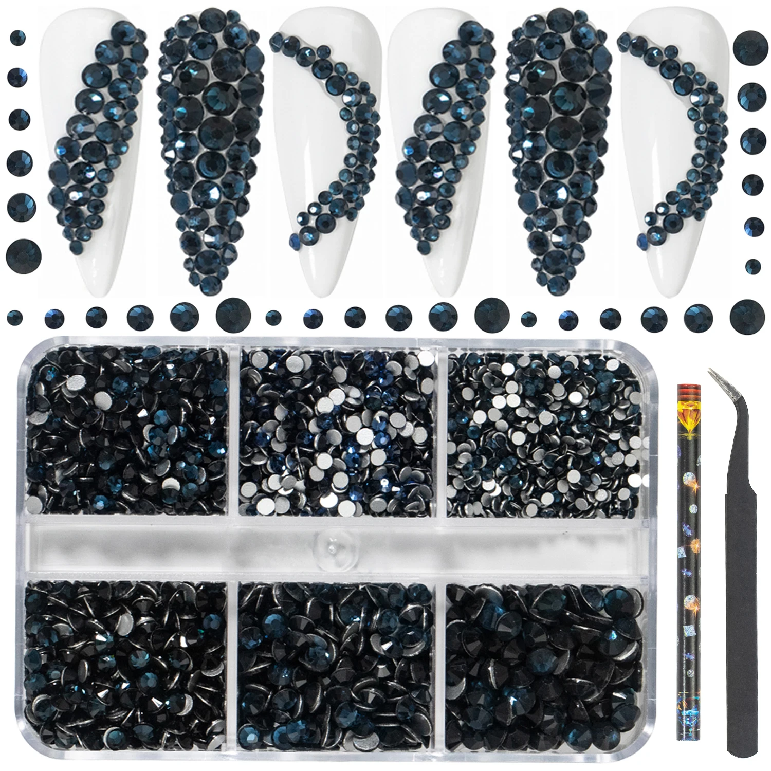 

HNUIX Luxury Shini 3D Diamond Ink Blue multi-size Rhinestones Nail Charms Flat Bottom Crystals Nail Art 3D Decoration Gem Kit