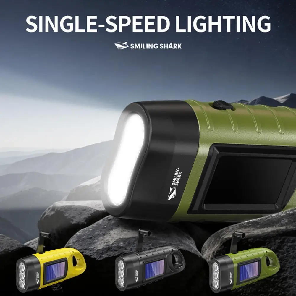 Portable 3LED Hand Crank Solar Powered Flashlight Upgrade Outdoor Emergency Lamp with Folding Buckle for Fishing Hiking