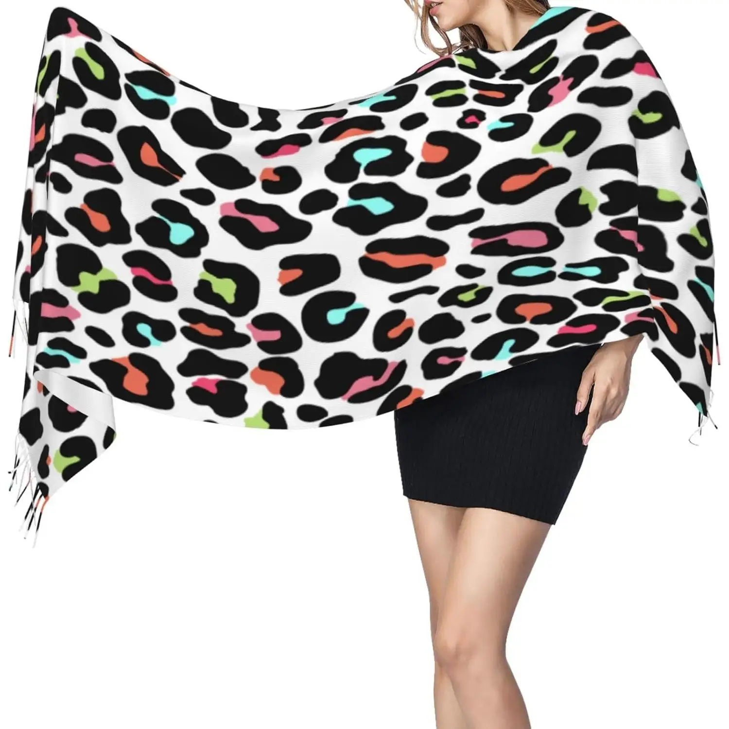 

Красочный шарф с леопардовым принтом 90-х годов для женщин, уютная длинная шаль на зиму, мягкий теплый шарф, женские модные шарфы