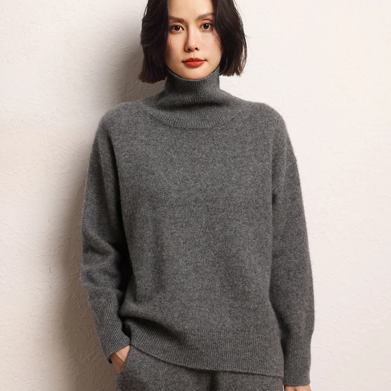 Hot Sale 2024 Autumn Winter 100% Cashmere Sweater Women\'s Turtleneck Soft Warm Pullover Female Loose Large Size Knitted Jumper