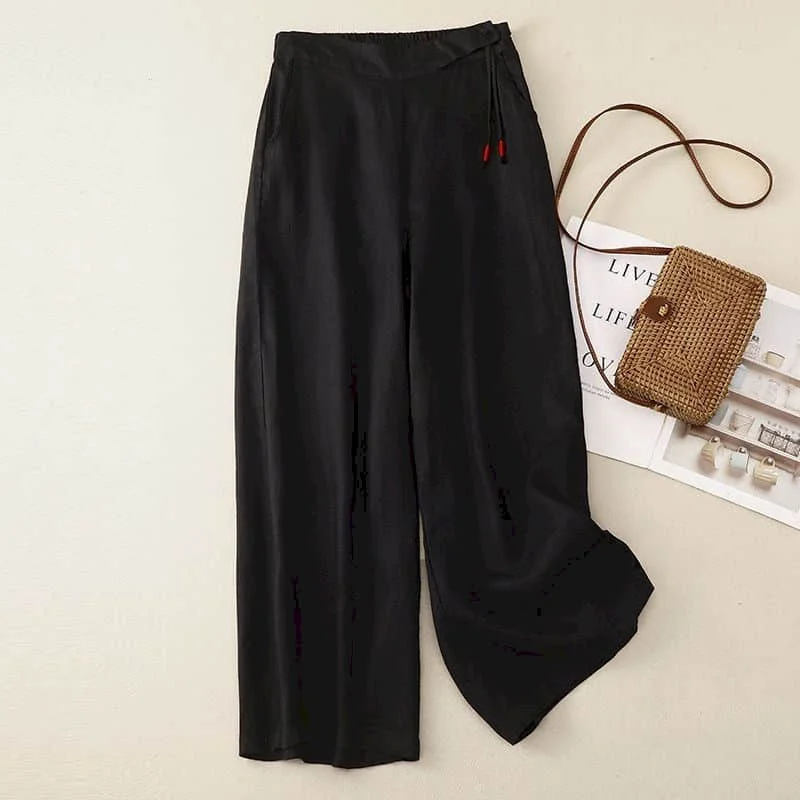 Cotton Linen Pants Women Wide Leg Pants Vintage Harajuku Korean Fashion Elastic Waist Trousers Women Loose Casual Solid Clothes