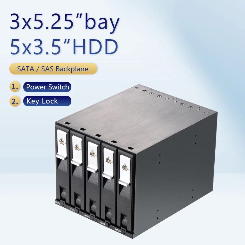 5Bay 3.5Inch Aluminum SATA SAS Hot Swap Backplane Hdd Mobile Rack Enclosure for 5.25 Drive Bays