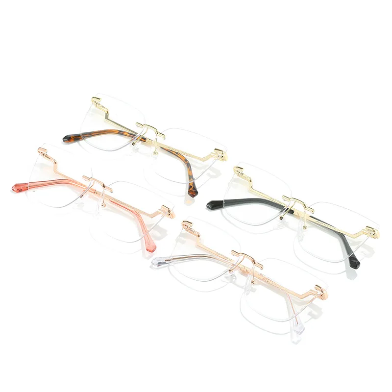 FIRADA Fashion Cat's Eye Eyeglasses Retro Metallic Sexy Rimless Eyewear Comfortable Prescription Glasses Frame For Women 23003-C - Image 3