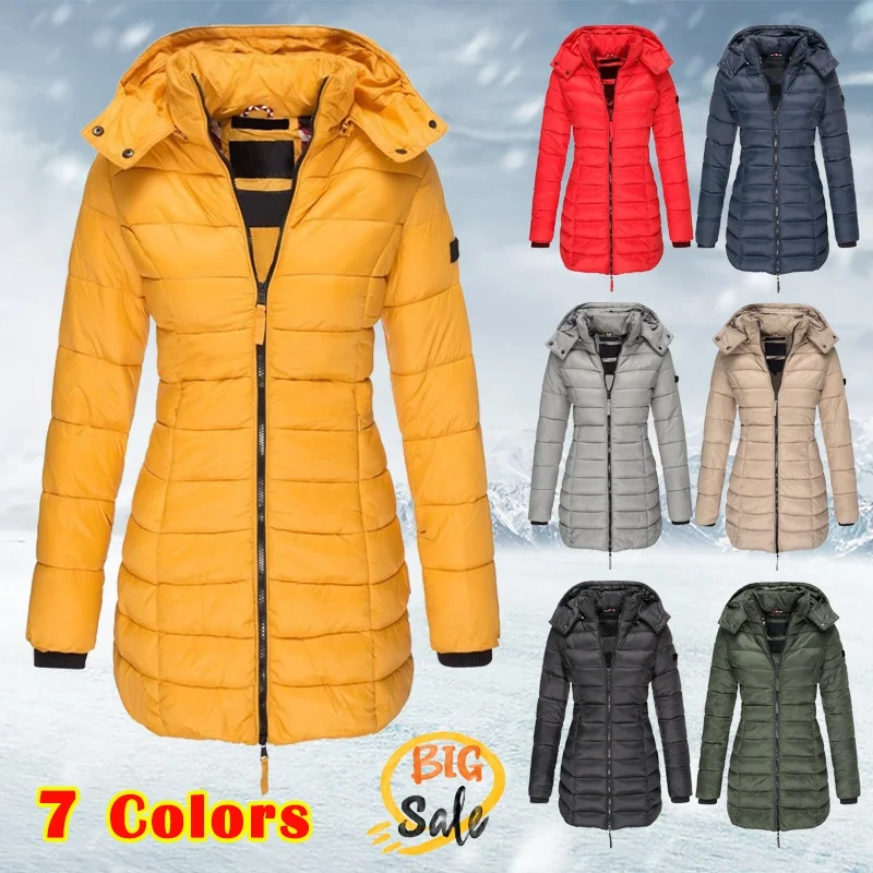 Autumn Winter Fashion Women\'s Zipper Hooded Cotton Jacket Outwear Casual Thick Long Coat Lightweight Down Jacket Puffer Coat