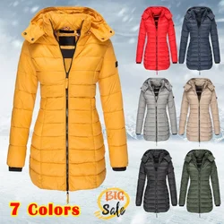 Custom Autumn Winter Fashion Women's Zipper  Cotton Jacket Outwear Casual Thick Long Coat Lightweight Down Jacket Puffer Coat