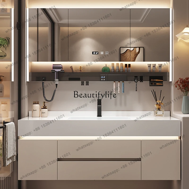 

D30Rock slab seamless integrated ceramic basin bathroom cabinet toilet washbasin cabinet combination bathroom