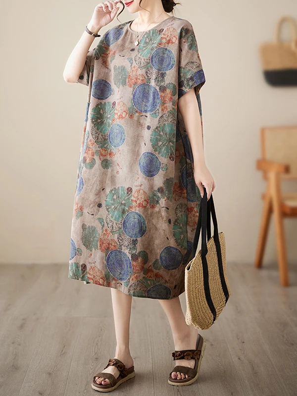 plus Size Cotton Linen Summer New Sle Dr Ethnic Artistic Retro Slimming White Enhancing Tallening Women's Dr