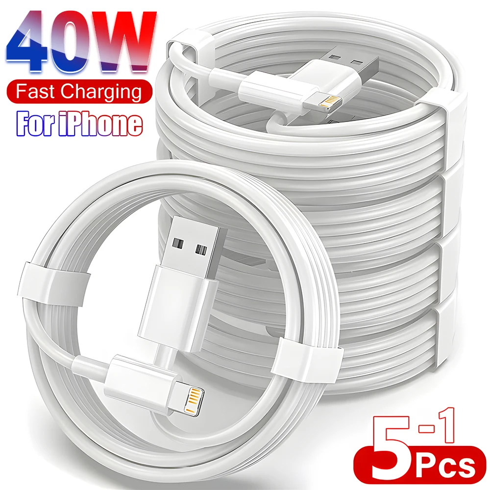 Cabo de Carregamento Rápido PD 40W (1-5 Peças) para Apple iPhone 14 11 13 12 Pro Max Plus XS XR - Cabo USB de Dados e Acessórios para Carregador de Celular
