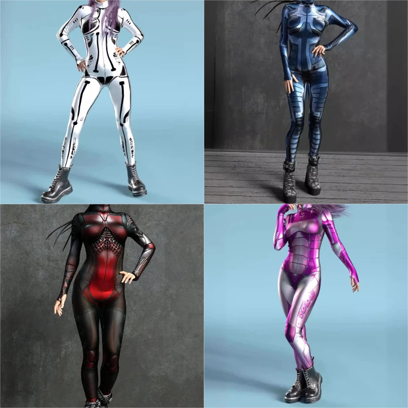 

Women New Cyber Armor Bodysuit Street Mech 3D Print Costume Contoured Halloween Tech Suit for Comic Con & Fantasy Events
