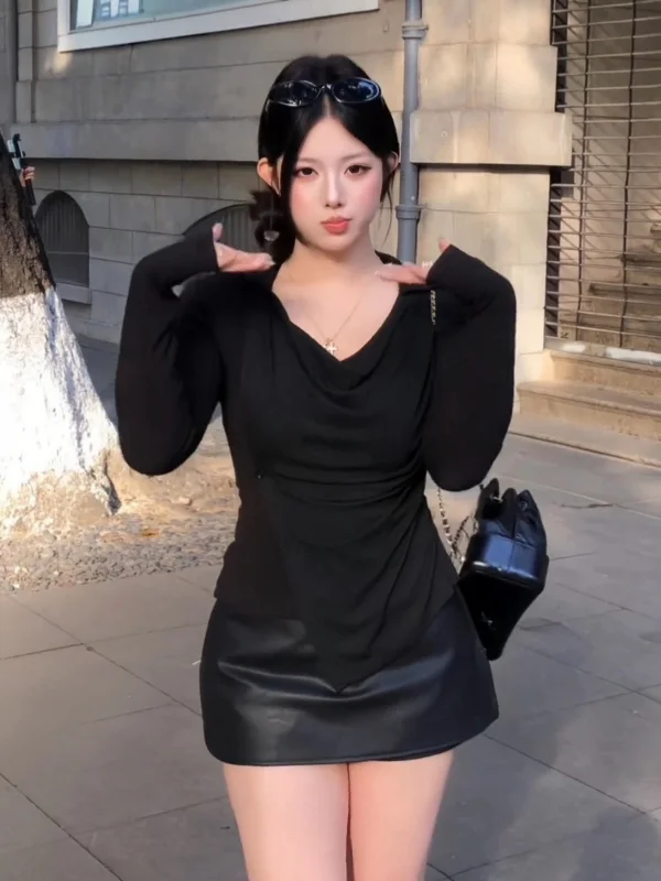 

plus Size Women's Long Sve T-irt Asymmetric Ne Design Slimming Base Layer Top for Autumn Winter Commute Sle Korean F...