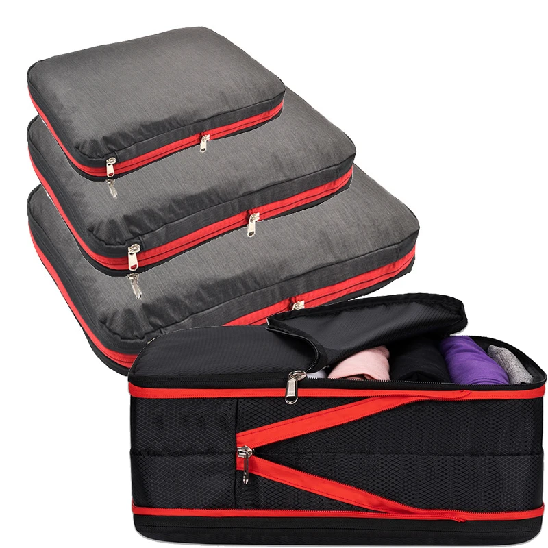 Nylon Travel Compression Packing Cubes Double Layer Portable Pouch  Zipper Waterproof Storage Bags for Clothing Shoes Suitcases