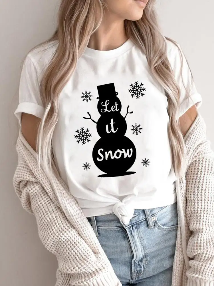 T-shirt imprimé joyeux Noël pour femmes, chemise de vacances, vêtements de mode, style camion, arbre, bonne année, T Top Graphic Tee, 2025