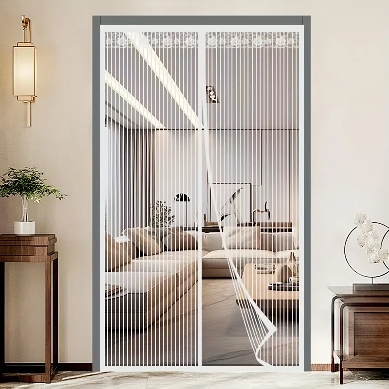 White Striped Magnetic Mosquito Net Curtains Available in Various Sizes, Designed for Summer to Keep Insects
