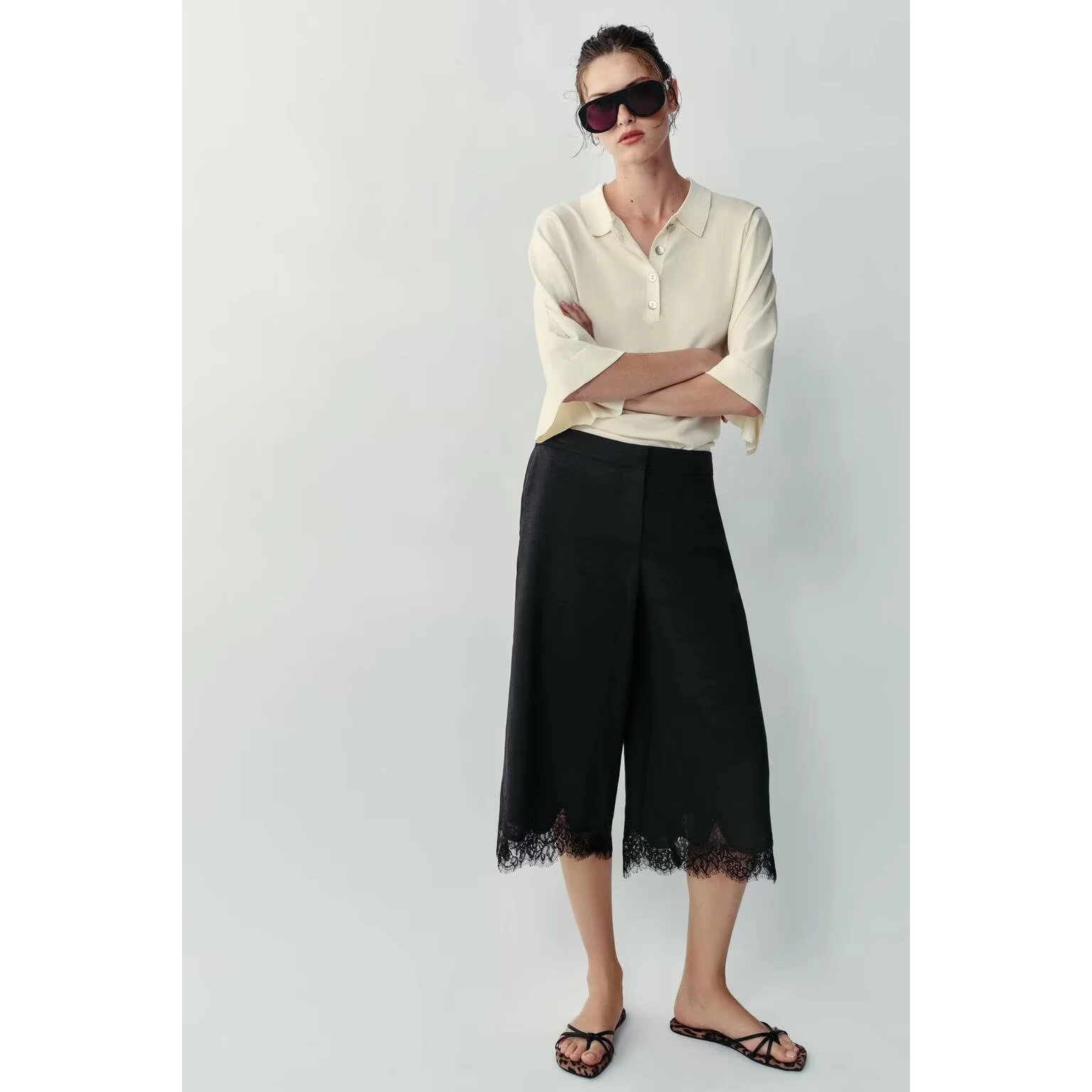 Fashionable Lace Decorated Casual Shorts Women's Spring Summer New Arrival Polyester Fiber Elastic Waist Natural Waist