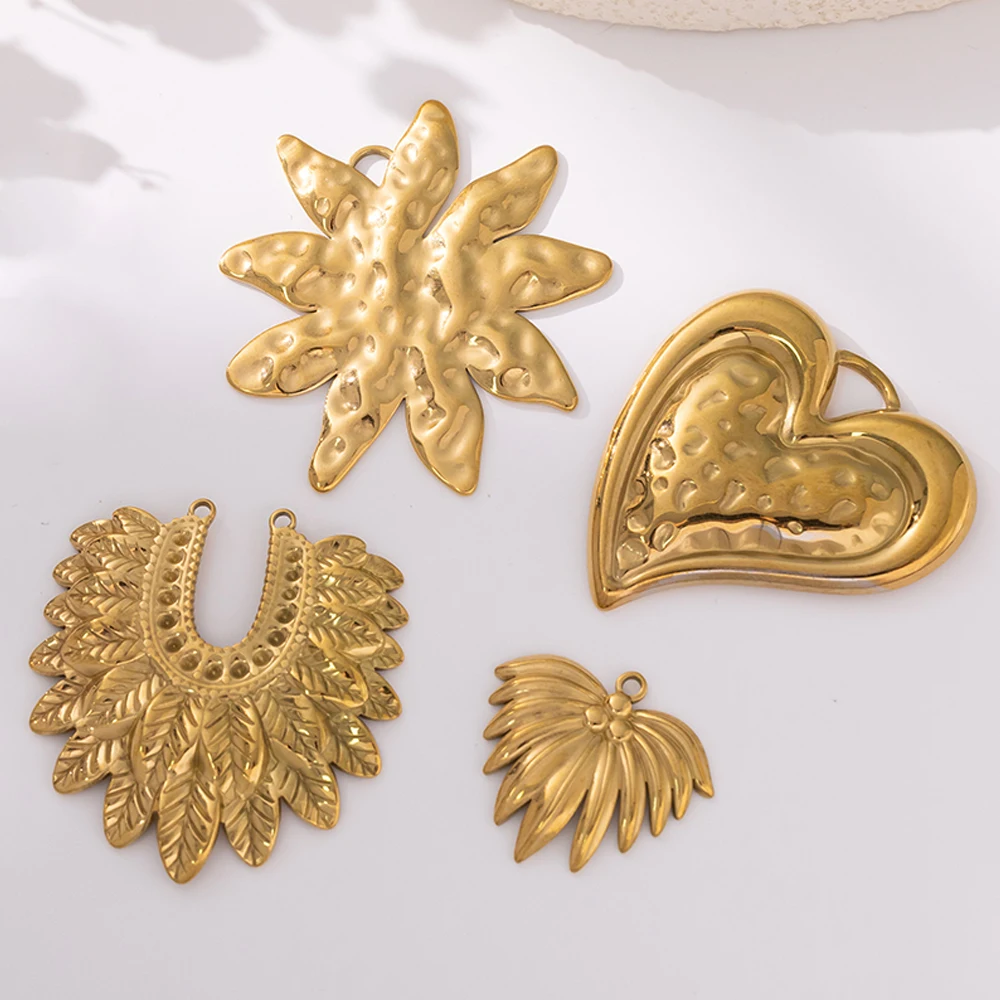 2pcs Gold Stainless Steel Heart Leaf Charms Pendants rnaments for Necklace Jewelry Making Bracelets DIY Craft Accessories view 6