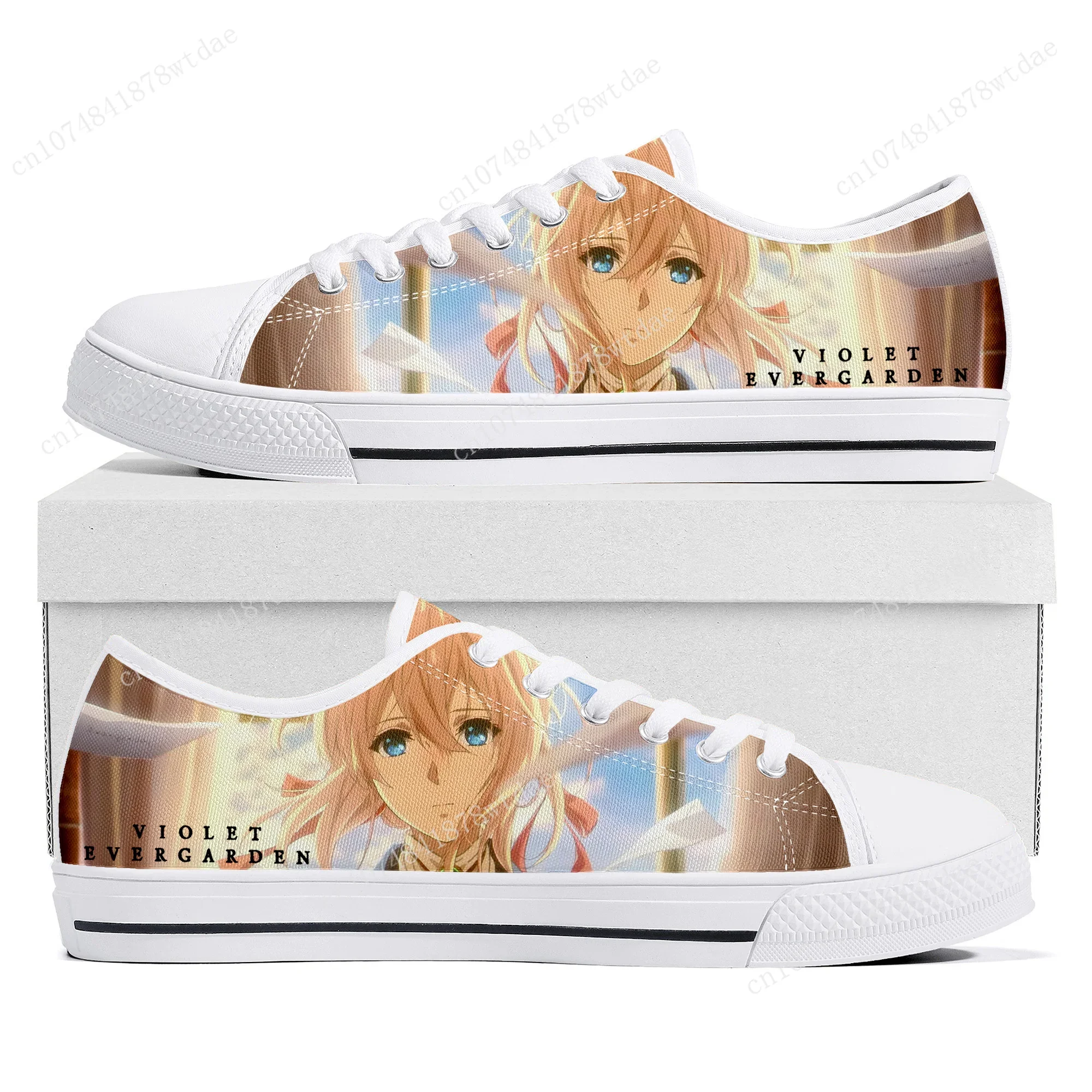 Violet Evergarden Low Top Sneakers Womens Mens Teenager High Quality Canvas Sneaker Couple Anime Comics Manga Custom Made Shoes