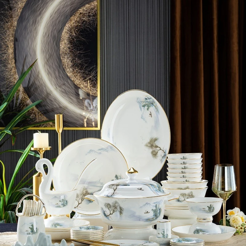 

Chinese tableware set, bowl and plate combination set.