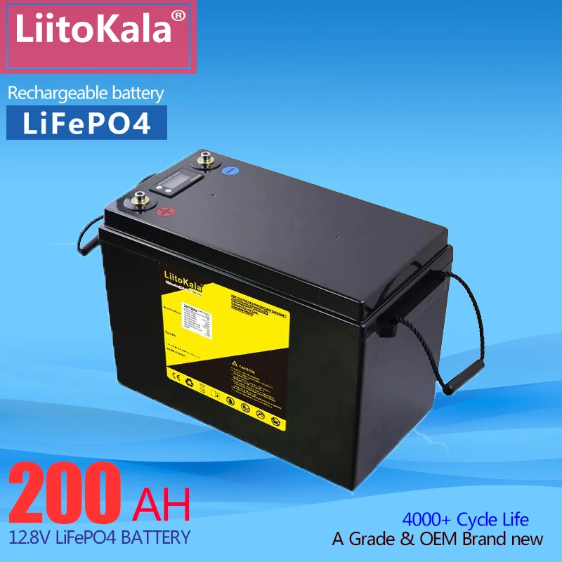 Imagem -03 - Liitokala 12v 200ah Lifepo4 Bateria de Lítio 4s 12.8v 200ah com Display de Tensão para 1200w Inversor Barco Carrinho de Golfe Ups