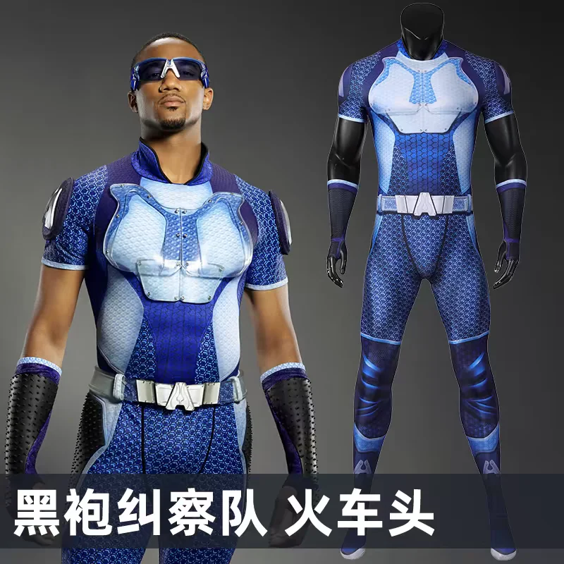 A Train The Boys A-train Cosplay Costume Adult Man 3D Printed Elastic Zentai Suit with Glasses Outfit Male Bodysuit