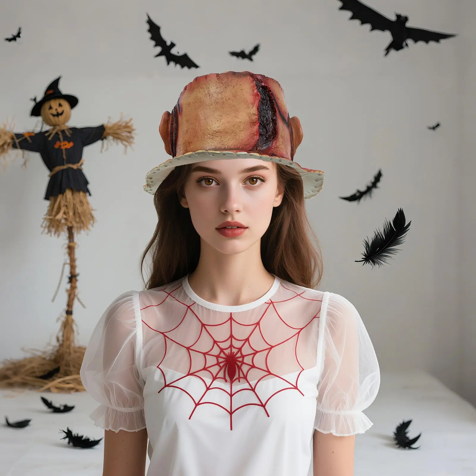 Chapeau de Cowboy Woody avec visage humain, casquette Jessie en Latex d'horreur occidentale pour femmes et hommes, accessoire de Cosplay effrayant pour Halloween