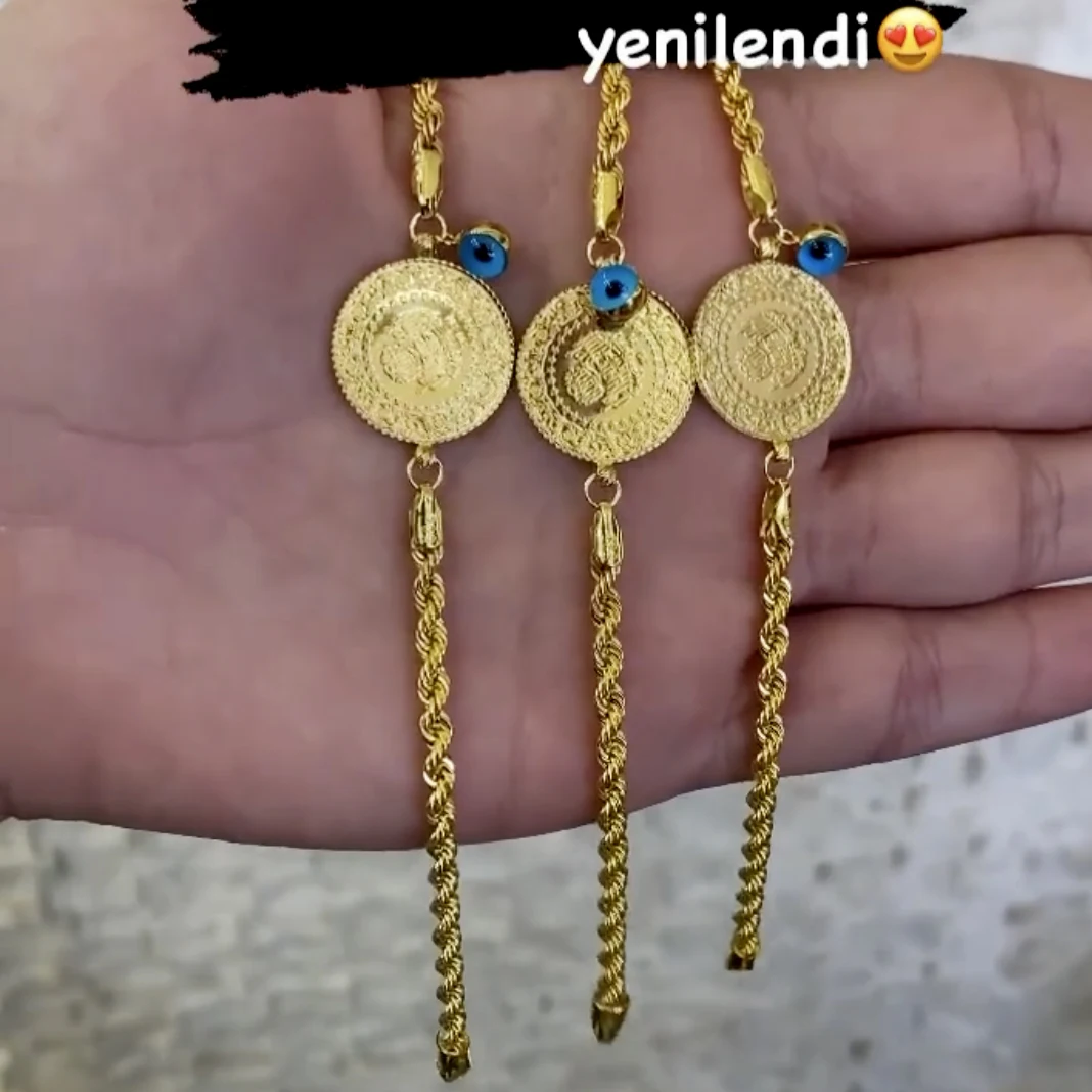 Muslim Islamic Money Coin Jewelry Bracelet Luxury Gold Plated Blue Eye Chain Bangles Arabic Middle East Trendy Wedding Gifts