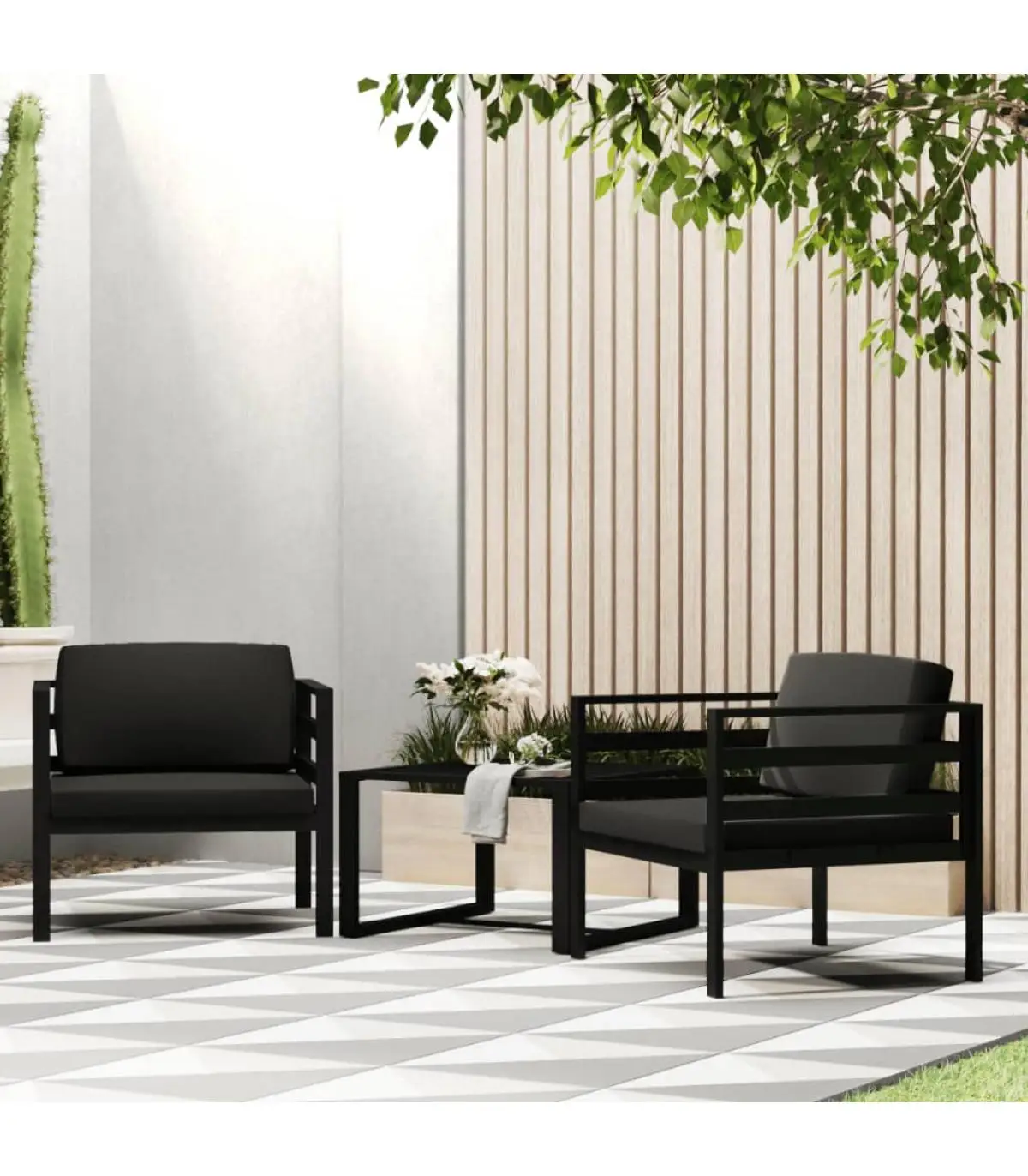 Modular outdoor sofas central sofas 2 units with anthracite gray aluminum cushions