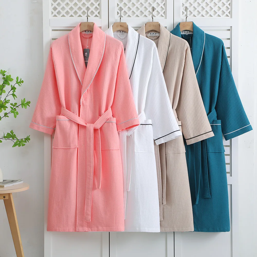 Bathrobe for Women and Men Cotton Waffle Quick Drying All Season Thin Design Hotel Bth Towel Beauty Salon Bath Robe Couples