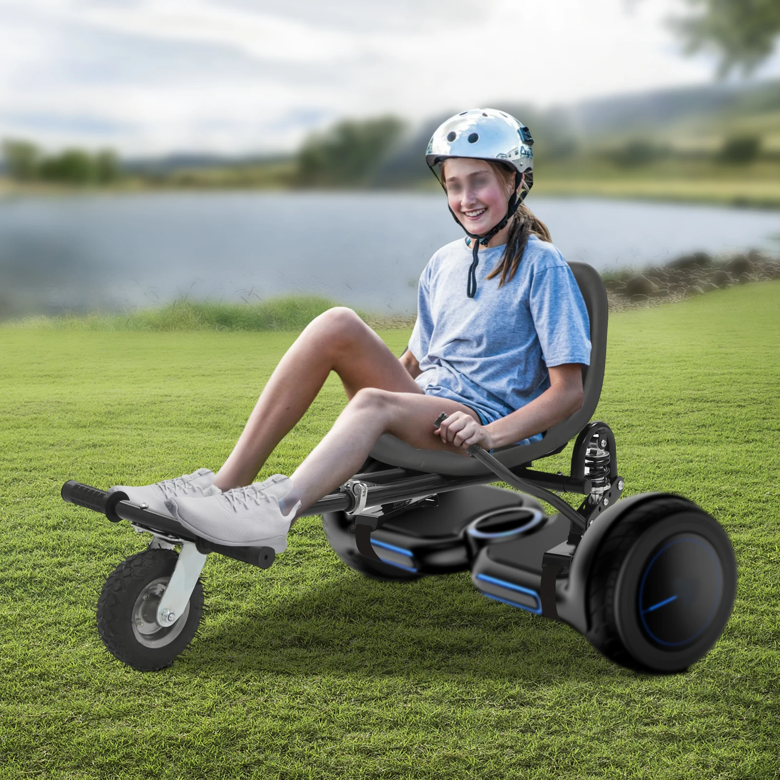 

Dual Shock Absorber Hoverboard Seat Attachment - Adjustable Pole, Heavy Duty 220lbs Load for 6.5-10" Hoverboards (Black)