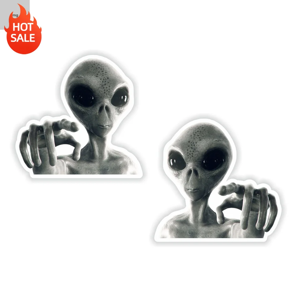 Aliens Space UFO 2 Piece Set Vinyl Sticker Self Adhesive Decal For Car Window And Travel Case Decorative Design