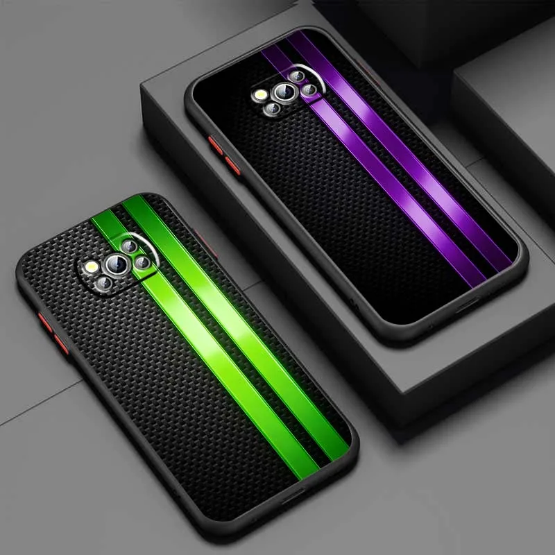 

Carbon fiber colored stripes Phone Case For Xiaomi Poco x7 M7 X6 X5 X4 X3 M6 M5 M4 M3 F6 F5 F4 F3 Pro 5G Frosted Translucent