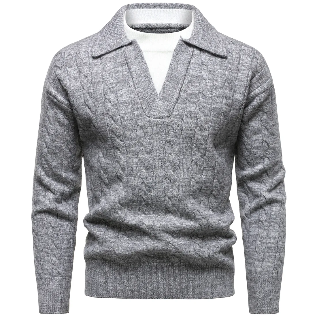 النمط البريطاني هنري سترة برقبة على شكل v معاطف للرجال البلوز جيرسي Hombre خمر الملابس رجل الصوف مزيج محبوك مضلع سحب أوم