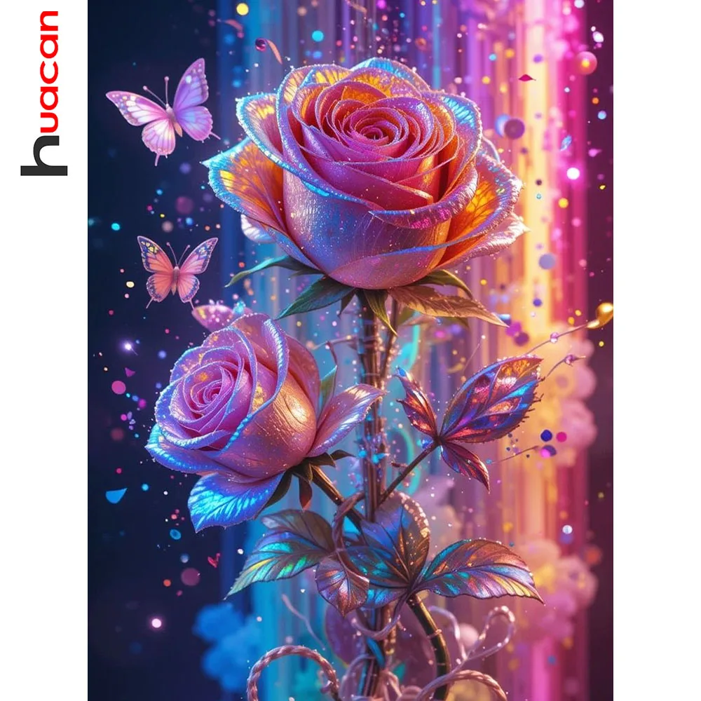 Huacan DIY Diamantmalerei Rose Schmetterling Diamantmosaik Tier Blume Komplettset Dekorative Gemälde