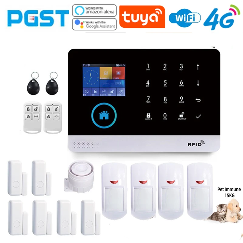 Pgst-sistema de alarma antirrobo inalámbrico para el hogar, pantalla táctil inteligente de 433MHz, dispositivo de seguridad, WiFi,GSM, tarjeta RFID,