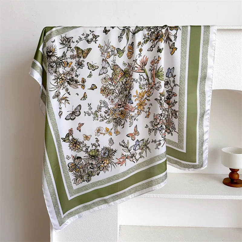Spring and Summer Butterfly Flower Small Square Scarf Simulation Silk Printing Scarf New Headscarf Fashion Scarf Professional