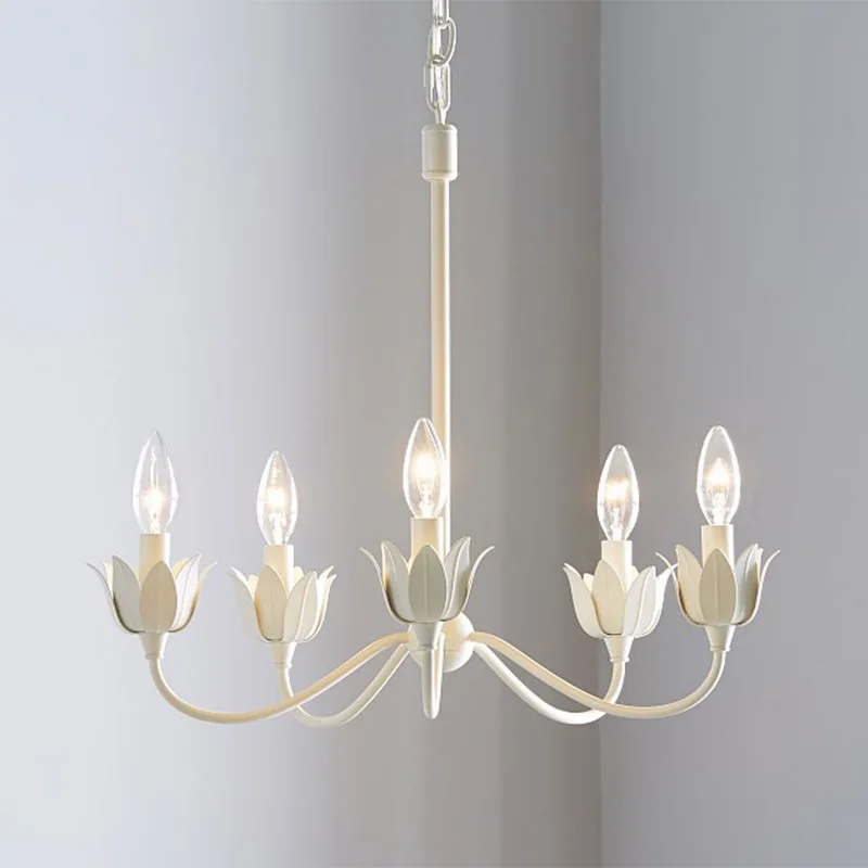 

American minimalist iron pendant light cream style white petal decoration art restaurant bedroom lighting fixtures