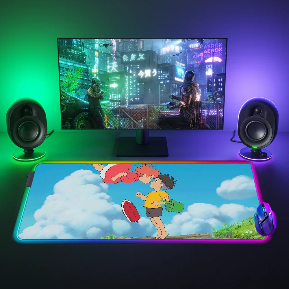 

Backlit Mousepad Gamer RGB Anime Mouse Pad Rgb LED Miyazaki-Hayao Gaming Desk Accessories Deskmat Mats Mause Pc Pads Carpet Mat