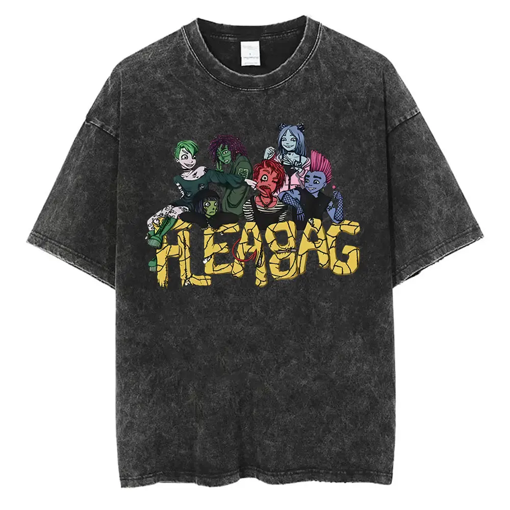

Rocker Yungblud Fleabag Cartoon Vintage Washed T-shirt Men Women Clothing Hip Hop Rock Oversized T-shirts Casual Cotton T Shirts