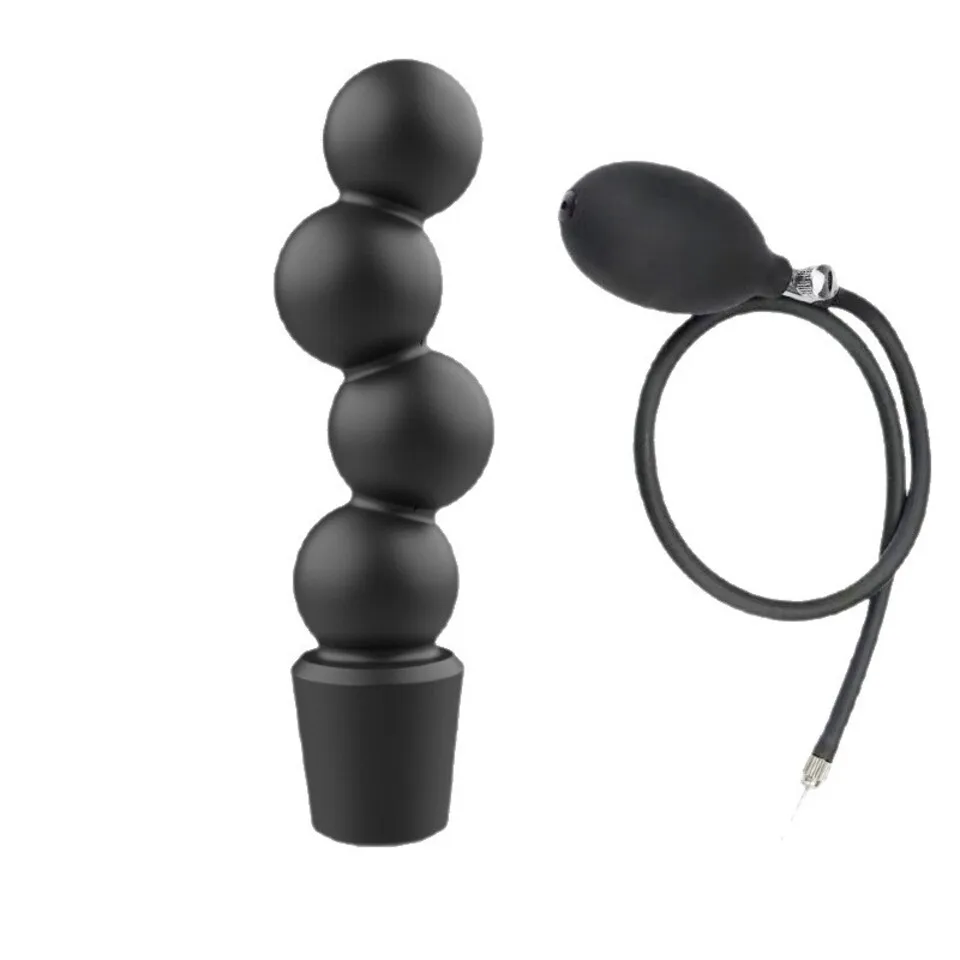 Inflatable Silicone Anal Plug With Pump 4 Expandable Beads Prostate Massager Adjustable Butt Beginner