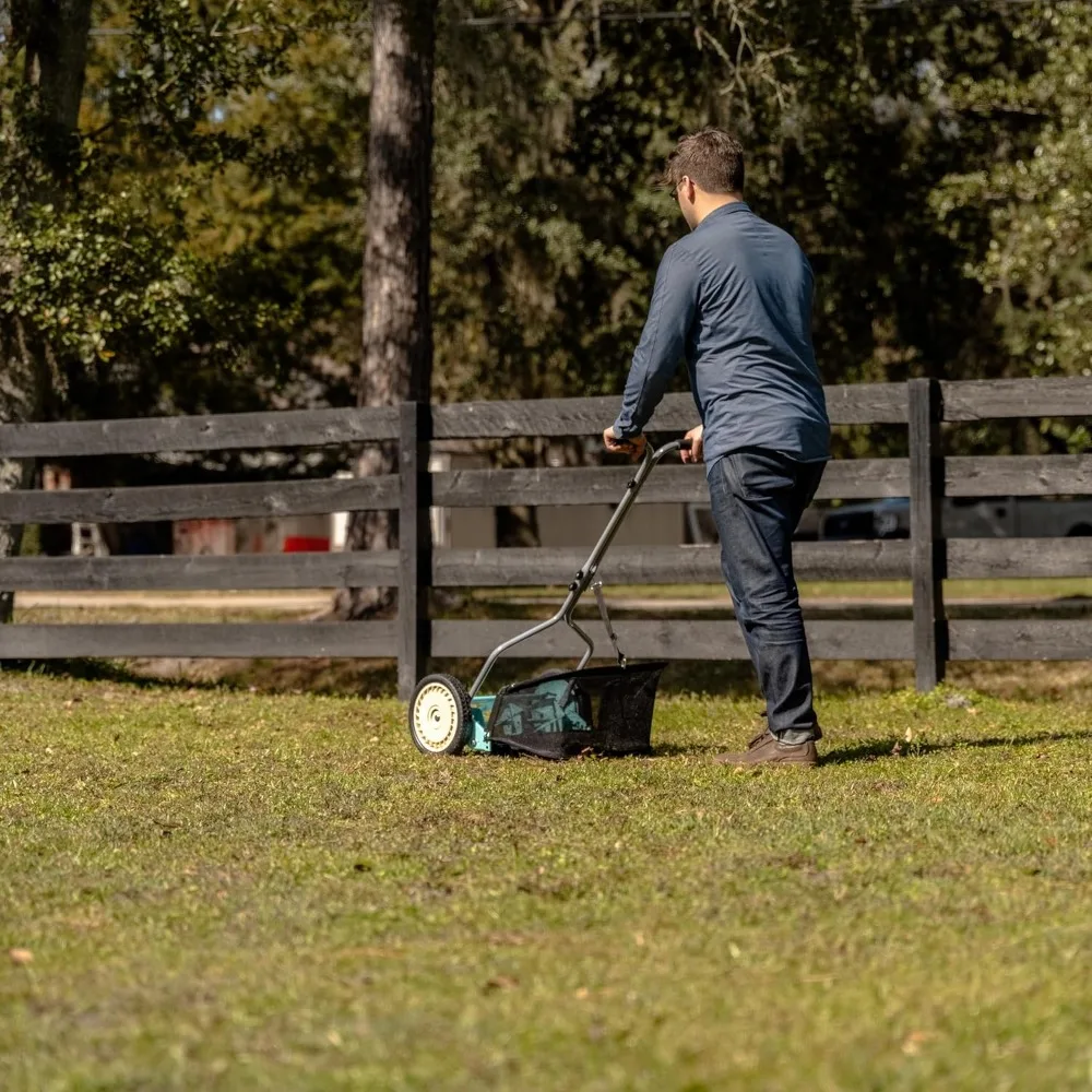 جزازة العشب اليدوية ذات 5 شفرات مقاس 14 بوصة مع أداة التقاط العشب - جزازة دفع لقطع فعالة وحالة النعناع