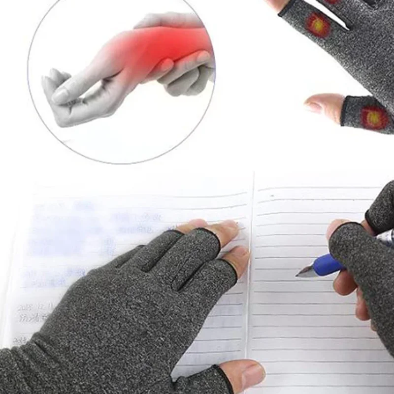 1 par de guantes para artritis para hombres y mujeres, guantes de compresión terapéuticos para aliviar el dolor en las articulaciones de las manos, guantes de media dedo para el cuidado de la salud